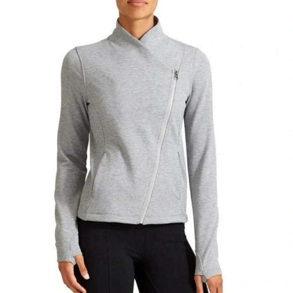 ATHLETA Women’s On The Move Grey Asymmetrical Zip Wool Blend Moto Jacket Size XS - Picture 1 of 10
